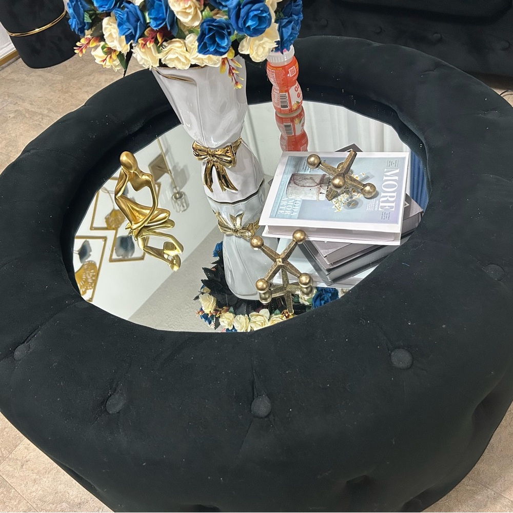 Original Use Black Tufted Ottoman with Mirror Top